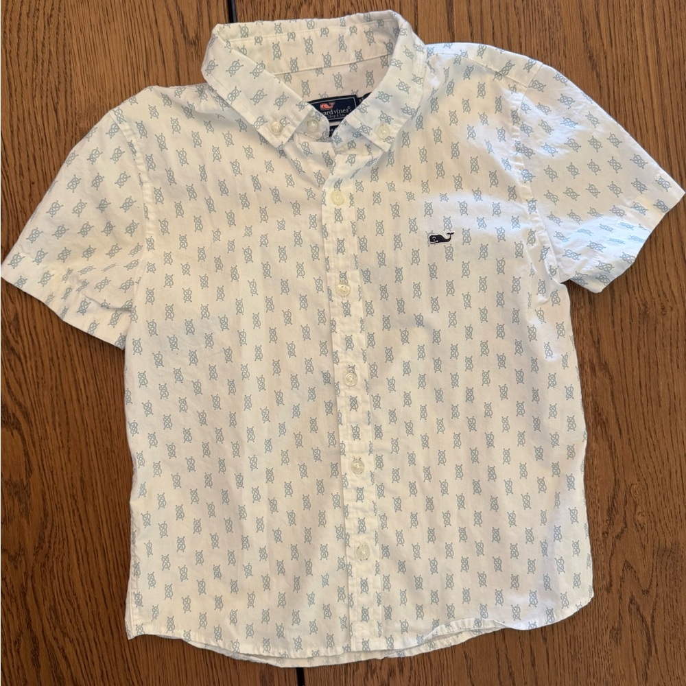 Vineyard Vines Kids White and Blue Patterned Button Down Shirt